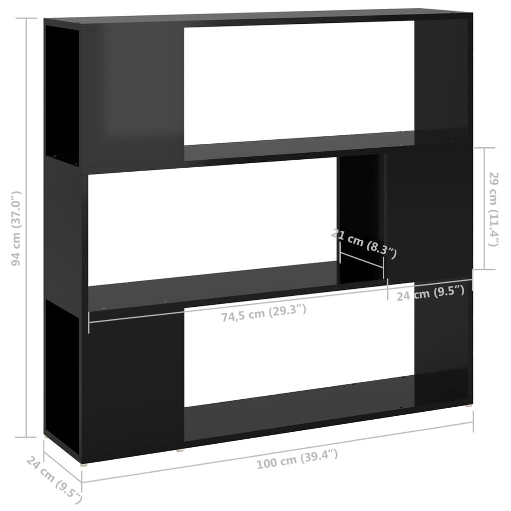 vidaXL Bibliotecă/Separator cameră, negru extralucios, 100x24x94 cm