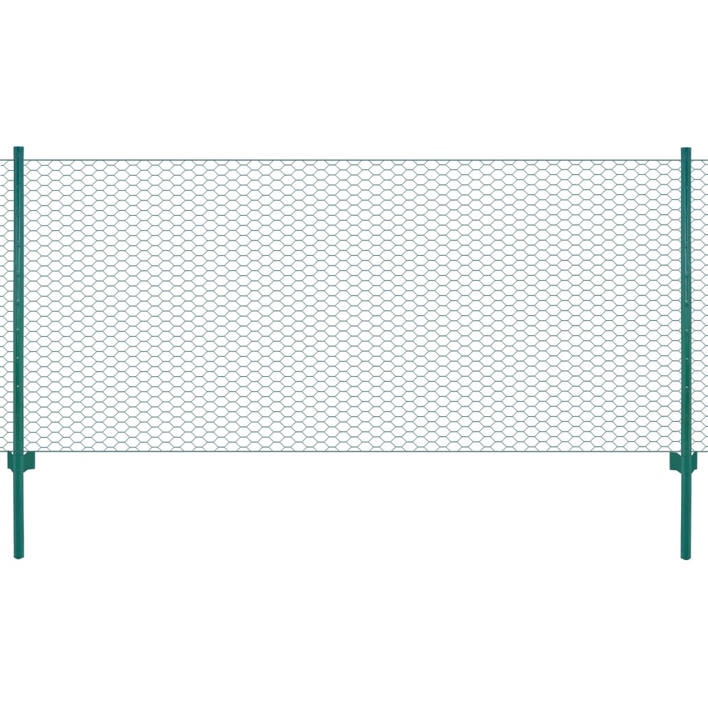 vidaXL Gard din plasă de sârmă cu stâlpi, verde, 25 x 0,75 m, oțel