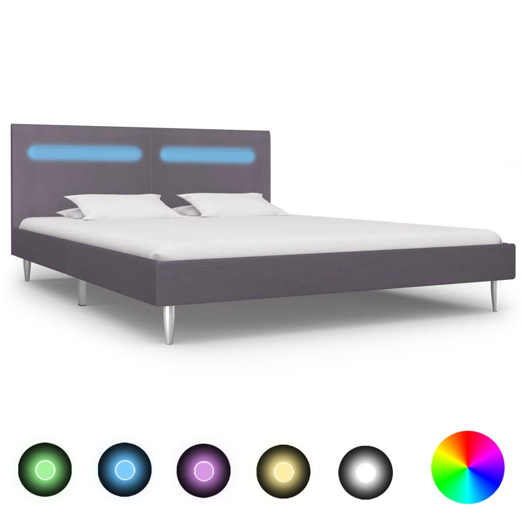 vidaXL Cadru de pat cu LED-uri, gri, 160 x 200 cm, material textil