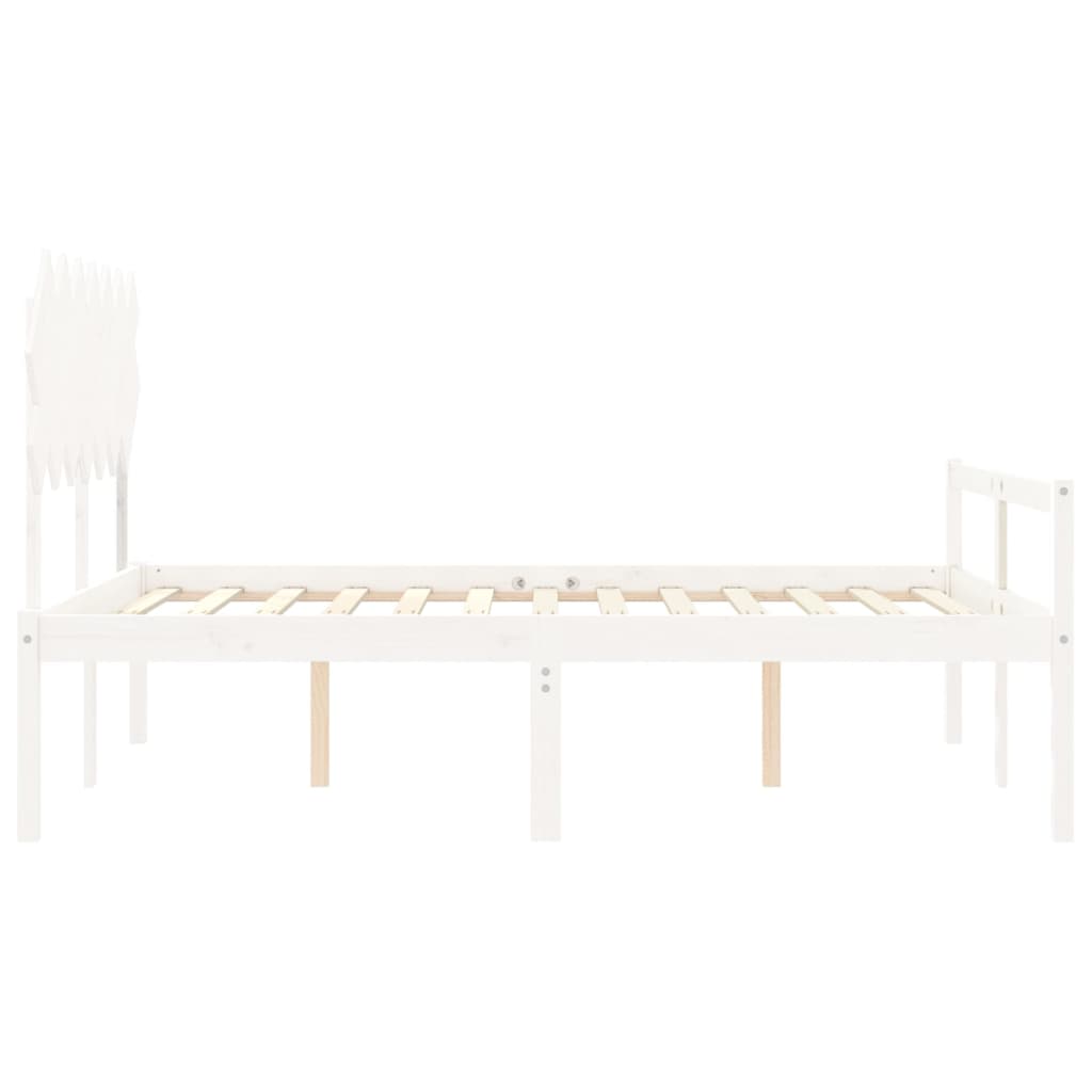 vidaXL Cadru de pat senior cu tăblie, 140x190 cm, alb, lemn masiv