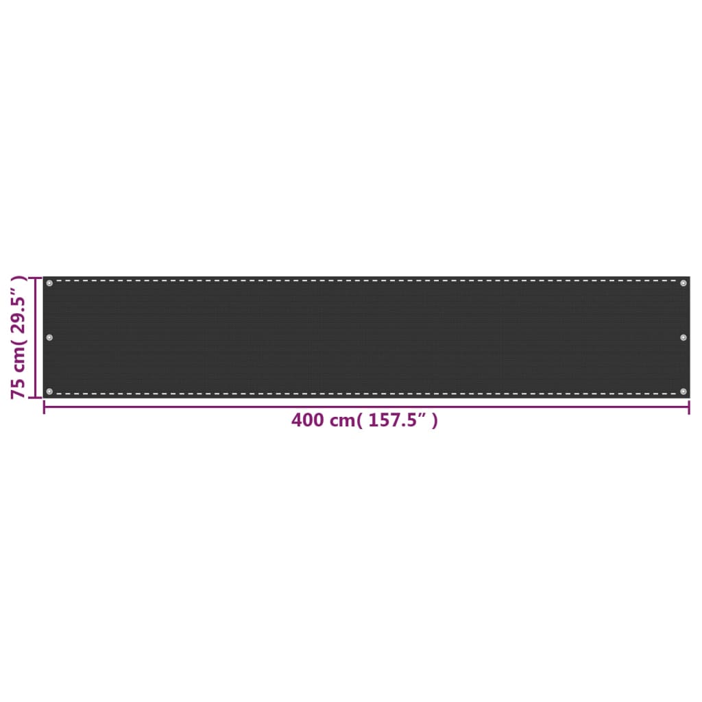 vidaXL Prelată pentru balcon din HDPE 75 x 400 cm antracit