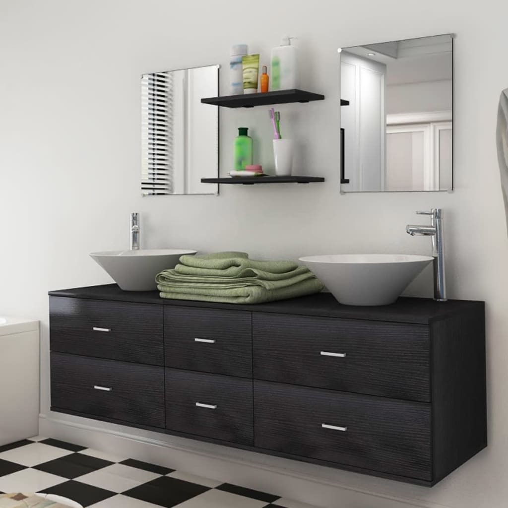 vidaXL Set de mobilier de baie cu 7 piese și chiuvete incluse, negru