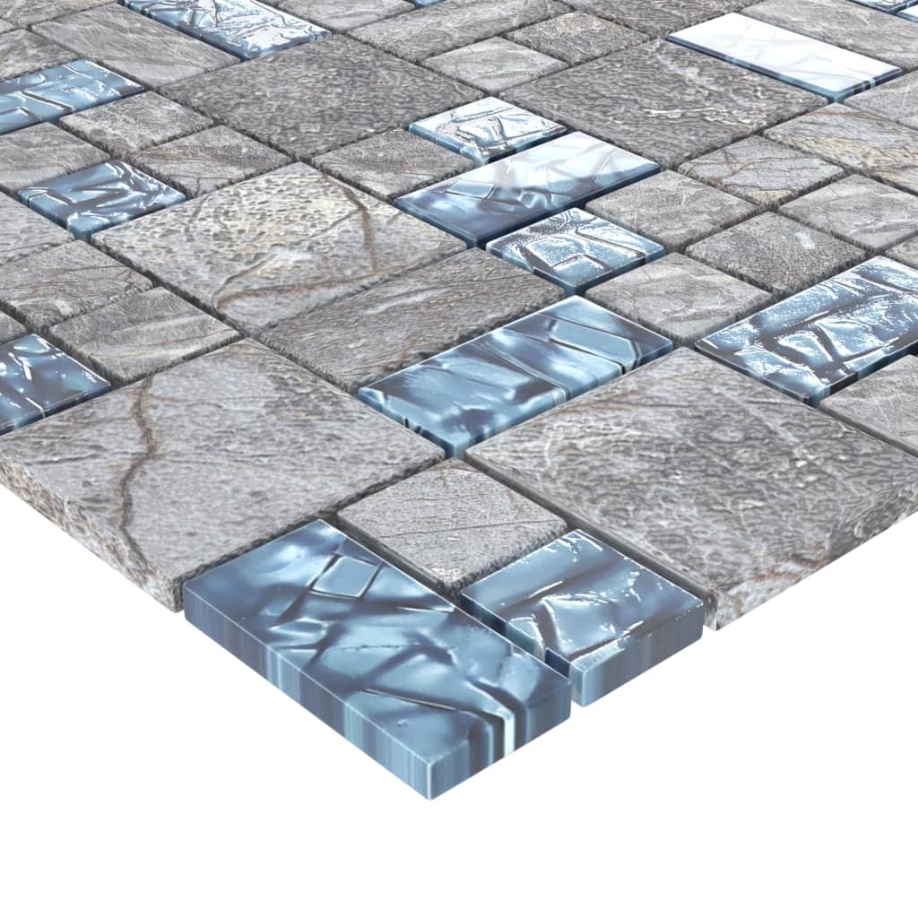 vidaXL Plăci mozaic, 11 buc., gri și albastru, 30x30 cm, sticlă