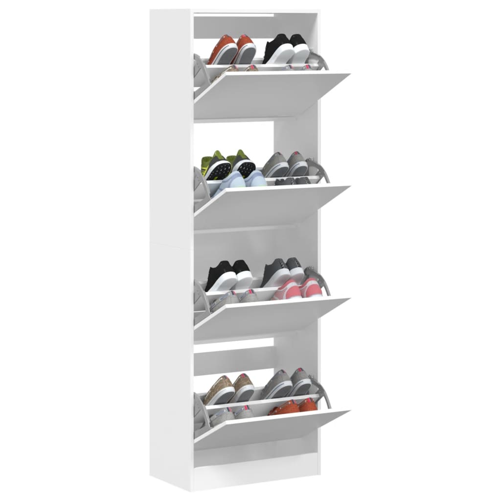 vidaXL Dulap de pantofi cu 4 sertare rabatabile, alb, 60x34x187,5 cm