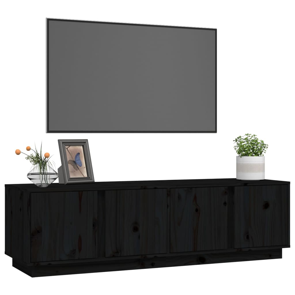 vidaXL Comodă TV, negru, 140x40x40 cm, lemn masiv de pin