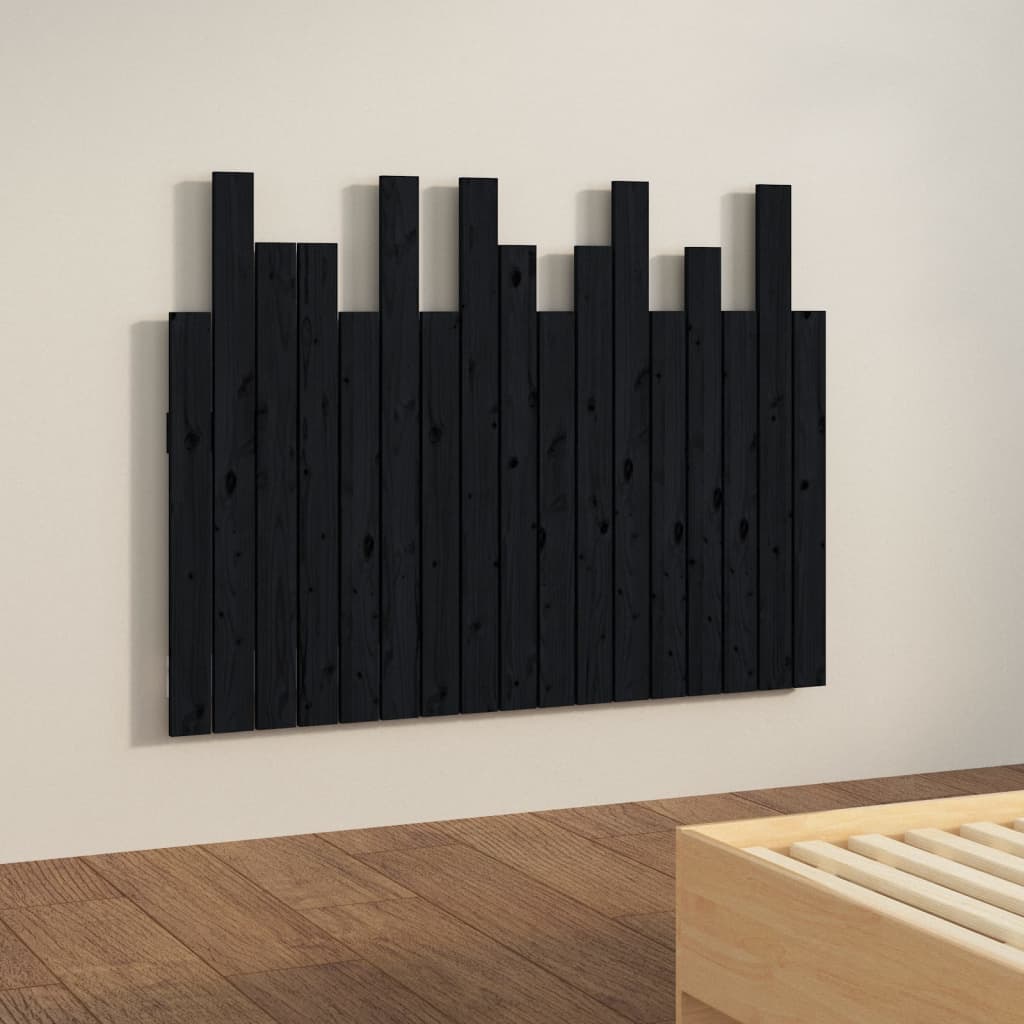 vidaXL Tăblie de pat pentru perete, negru, 108x3x80 cm, lemn masiv pin