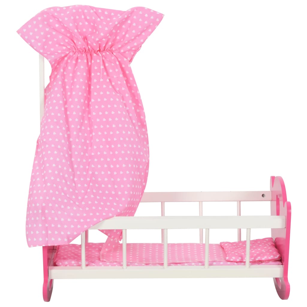 vidaXL Pătuț de păpuși cu baldachin, roz, 50 x 34 x 60 cm, MDF