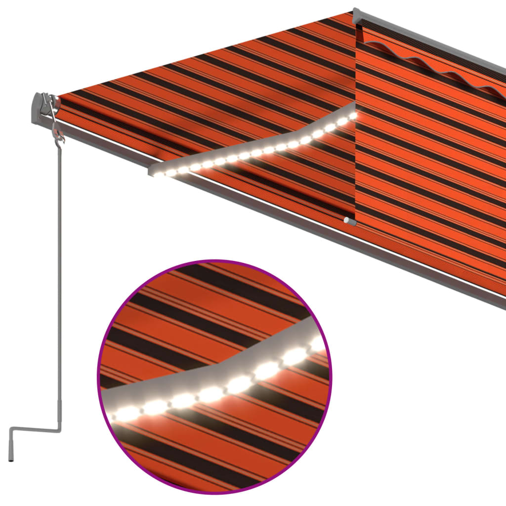 vidaXL Copertină retractabilă manual cu stor&LED portocaliu&maro 6x3 m