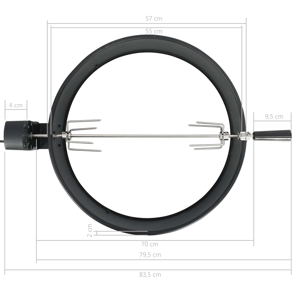vidaXL Set de rotisor cu inel pentru grătar, negru, 57 cm