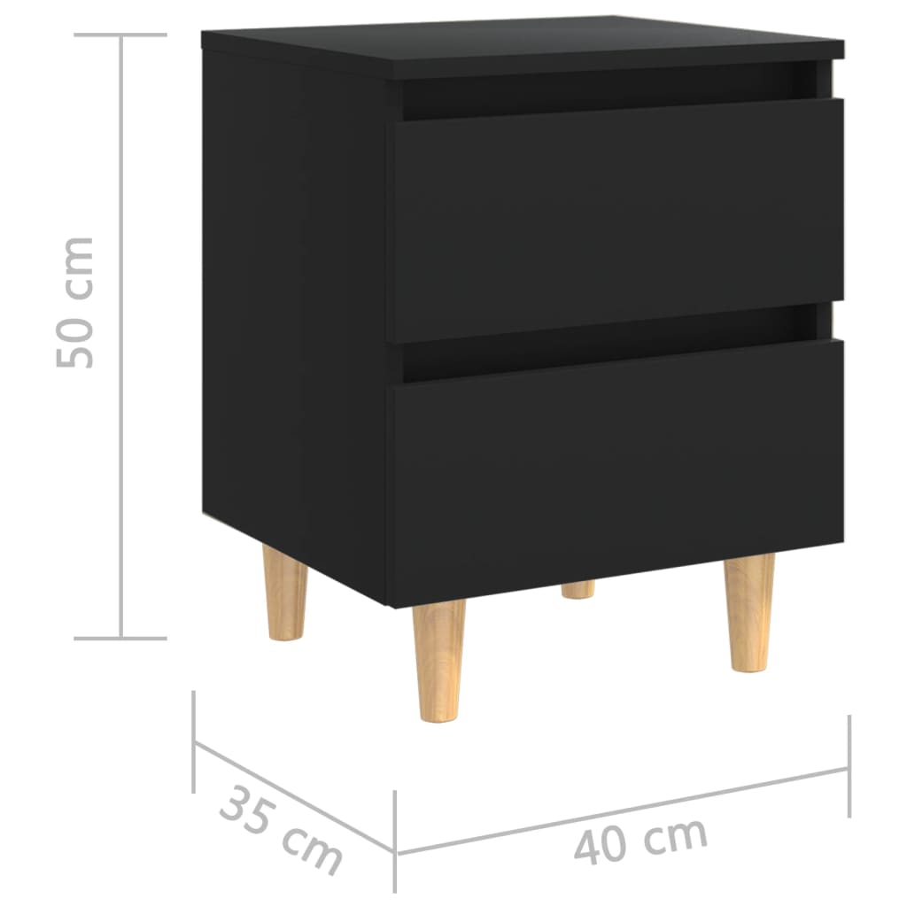 vidaXL Noptieră cu picioare lemn masiv pin, negru, 40x35x50 cm