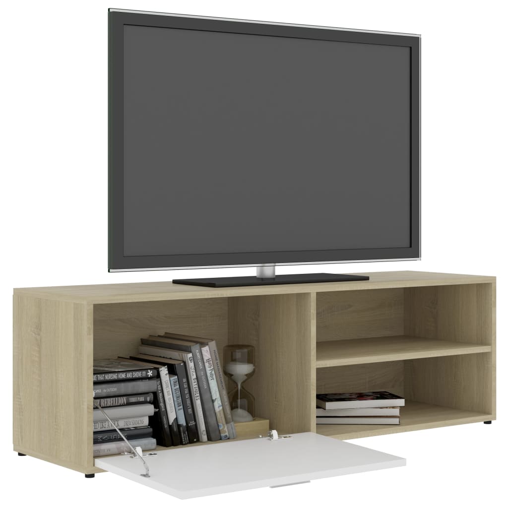vidaXL Comodă TV, alb și stejar Sonoma, 120 x 34 x 37 cm, PAL