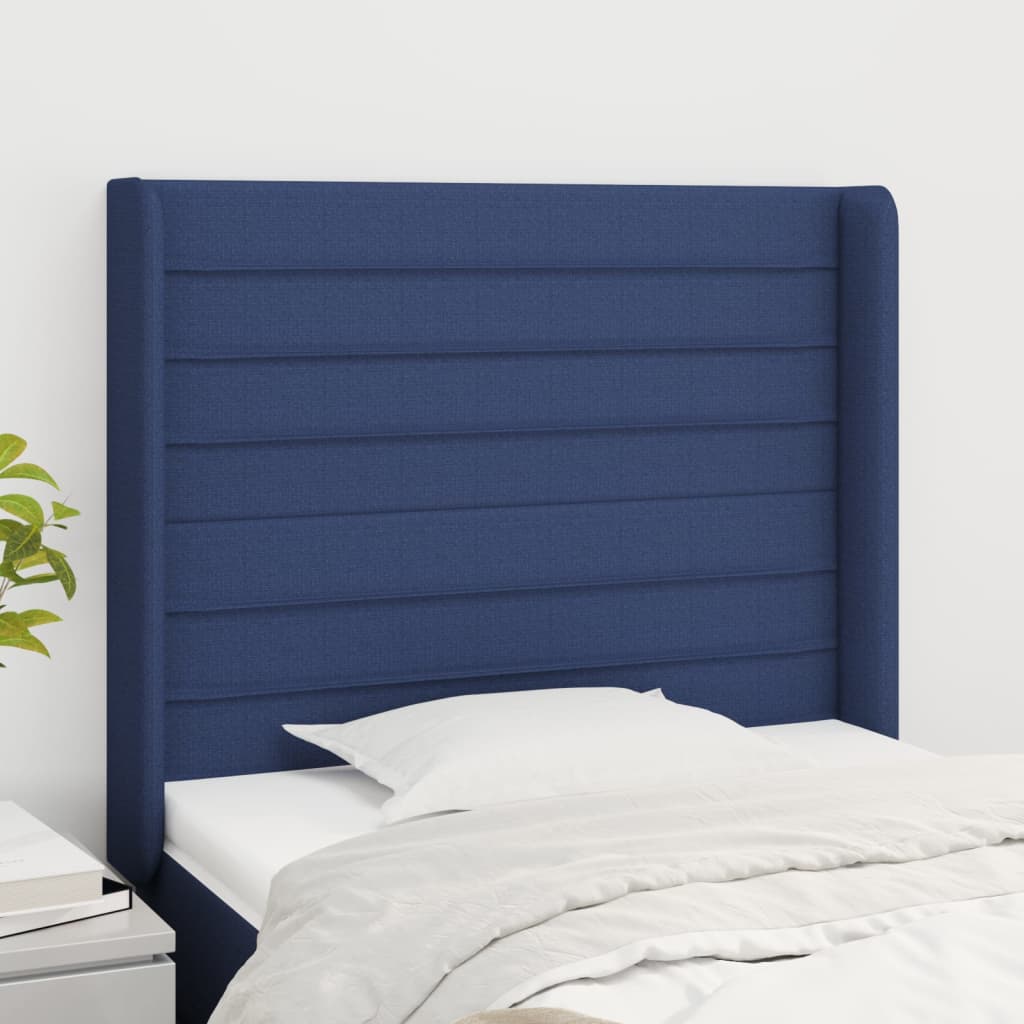 vidaXL Tăblie de pat cu aripioare, albastru, 83x16x118/128 cm, textil