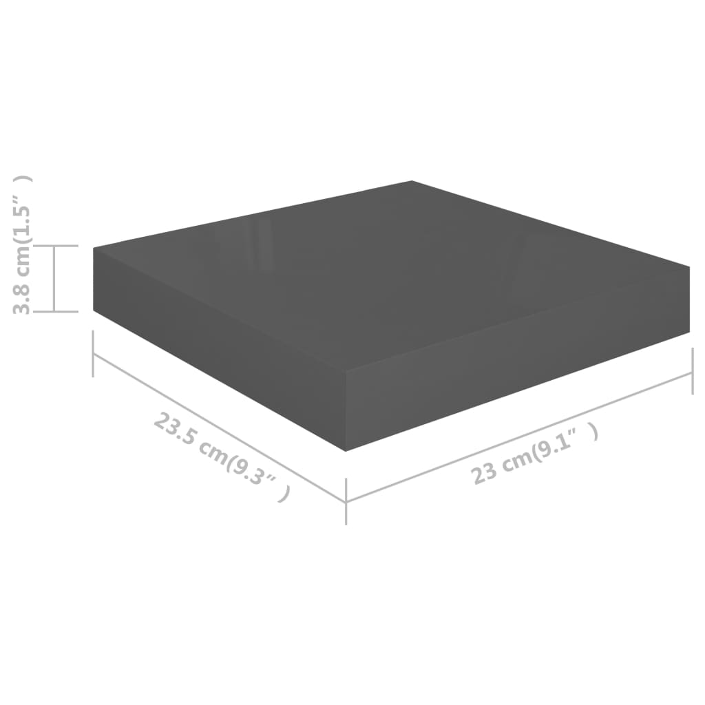 vidaXL Rafturi de perete, 4 buc., gri extralucios, 23x23,5x3,8 cm, MDF