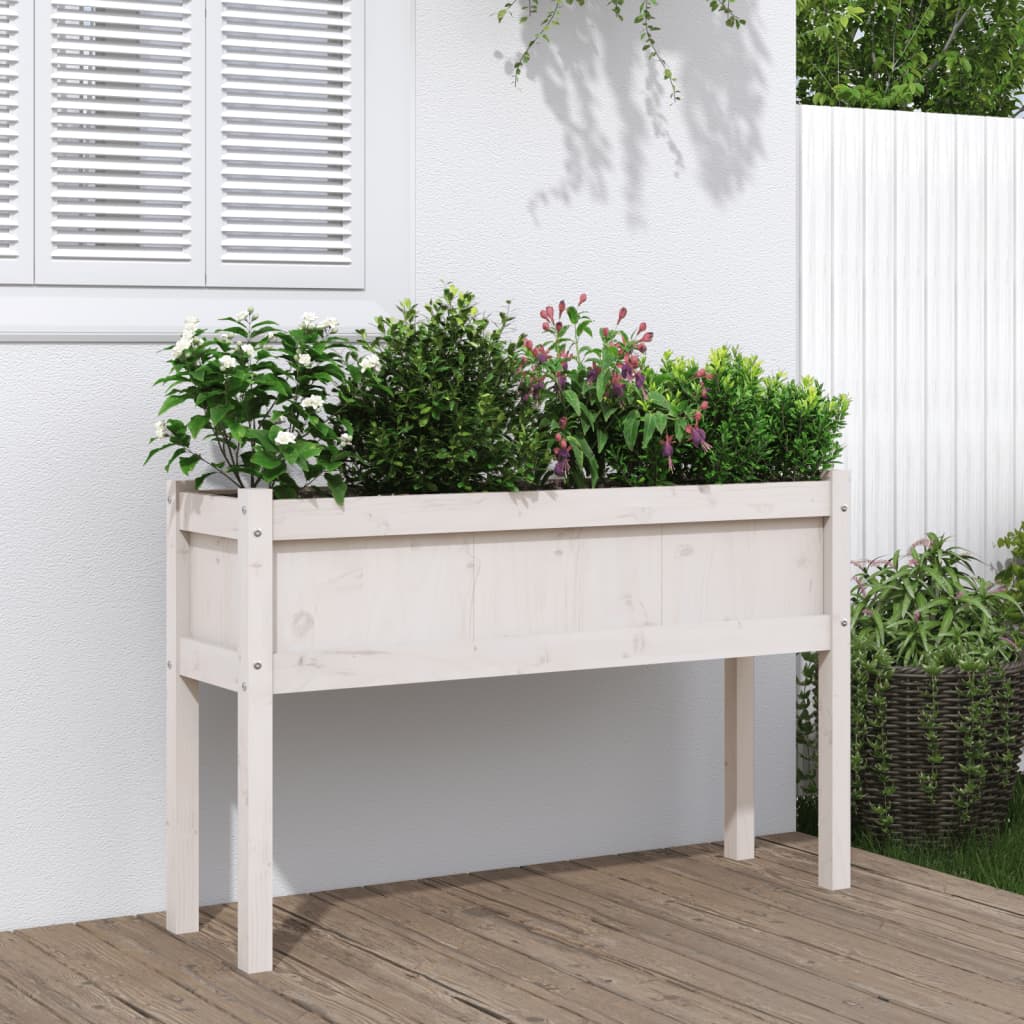 vidaXL Jardinier de grădină cu picioare, alb, 110x31x70 cm, lemn masiv