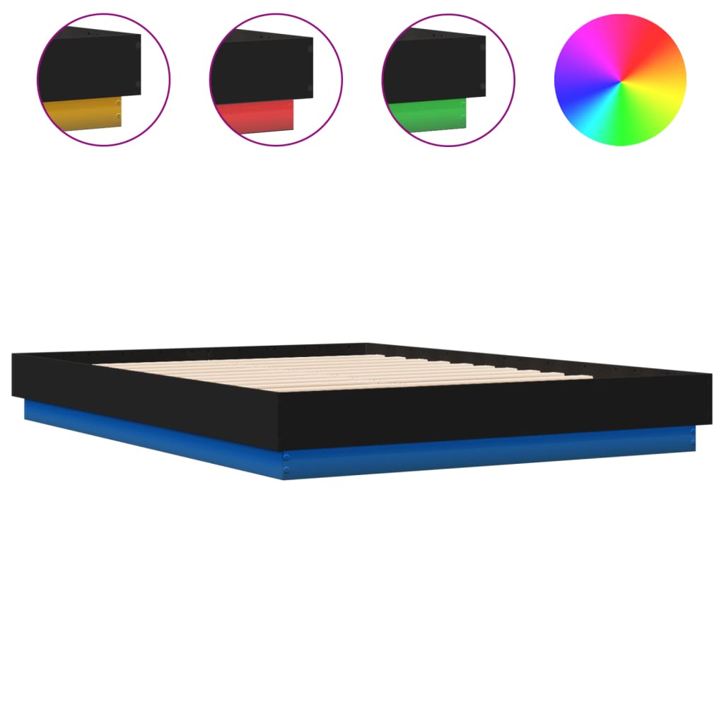 vidaXL Cadru de pat cu lumini LED, negru, 160x200 cm