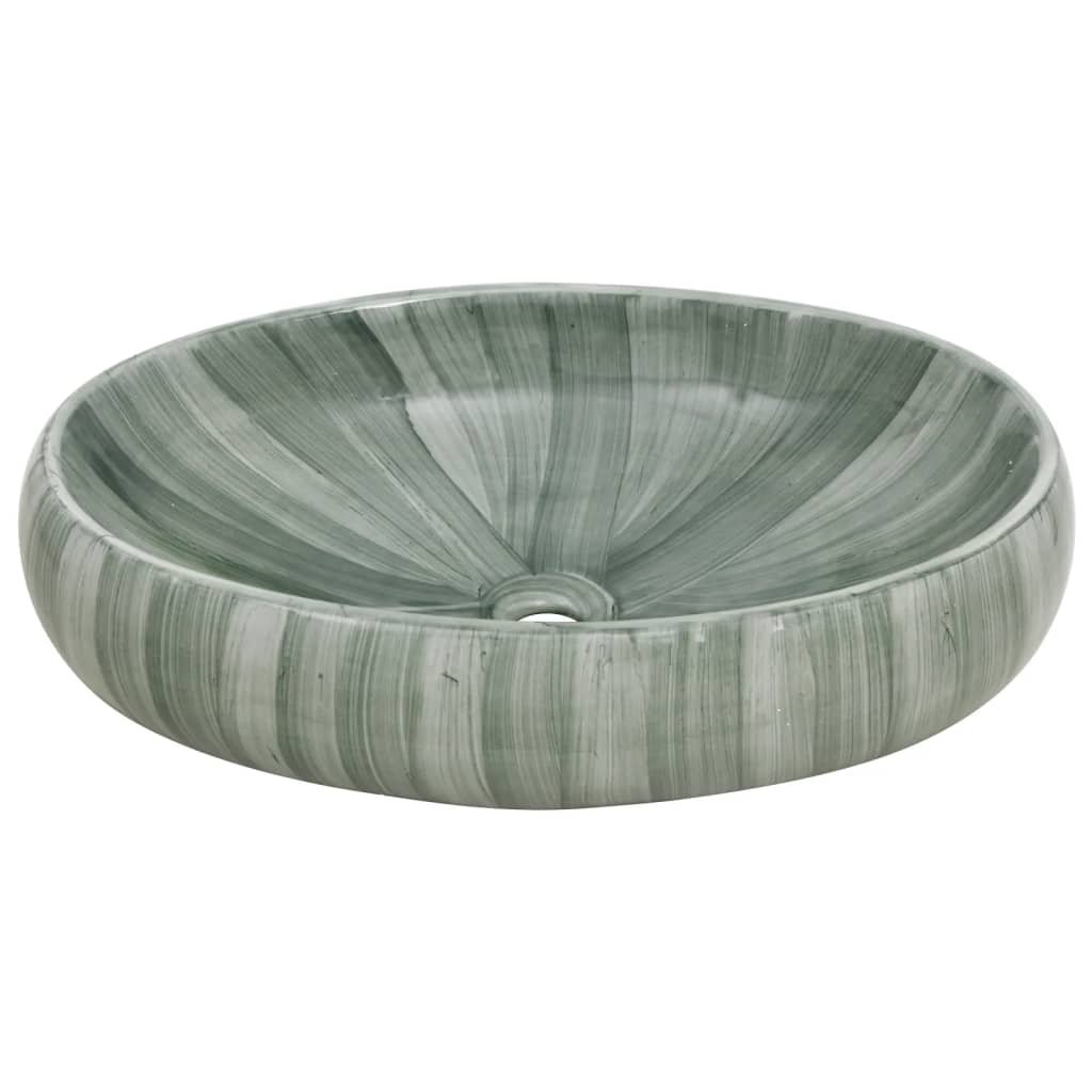 vidaXL Lavoar de blat, verde, 59x40x15 cm, ceramică, oval