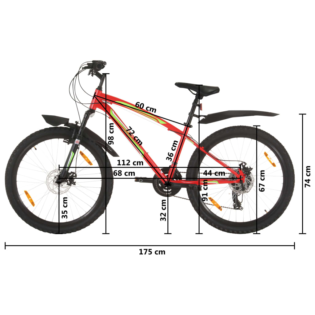vidaXL Bicicletă montană cu 21 viteze, roată 26 inci, 36 cm, roșu