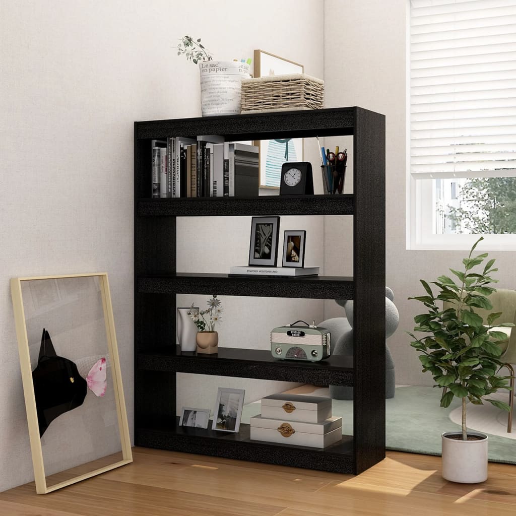 vidaXL Bibliotecă/Separator cameră negru 100x30x135,5 cm lemn de pin