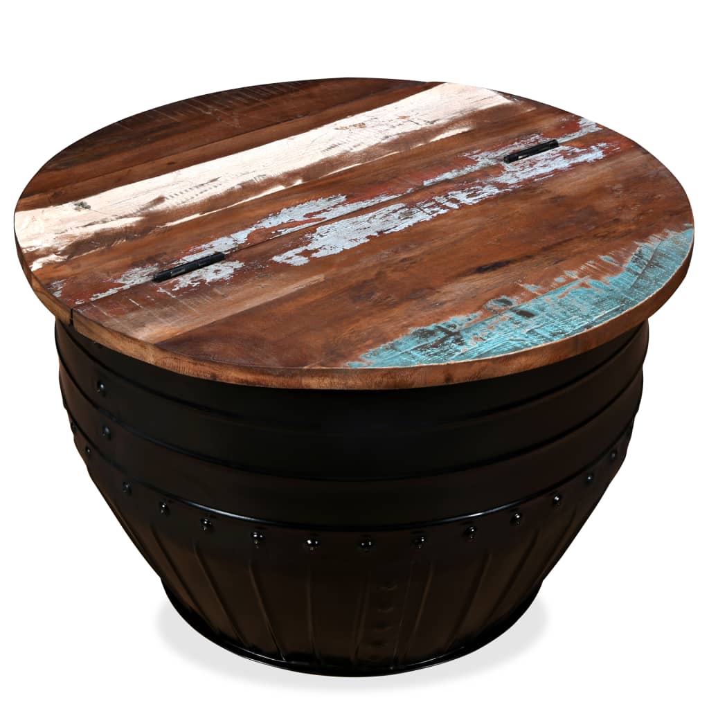 vidaXL Măsuță de cafea în formă de butoi negru lemn masiv reciclat