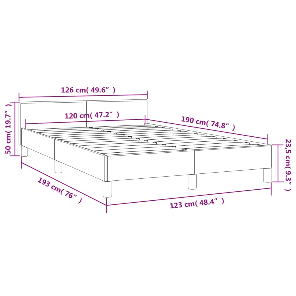 vidaXL Cadru de pat cu tăblie, alb, 120x190 cm, piele ecologică