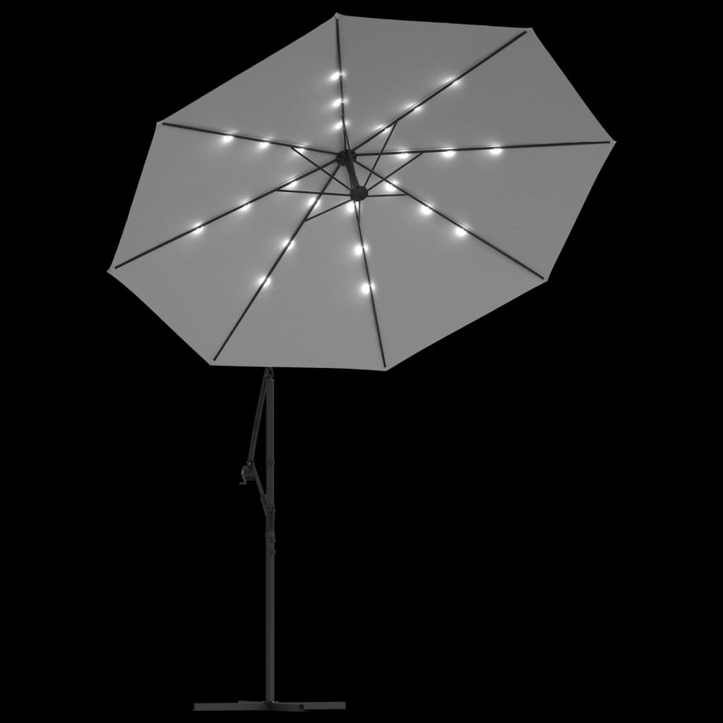 vidaXL Umbrelă soare suspendată, iluminare LED, stâlp metalic 300 cm