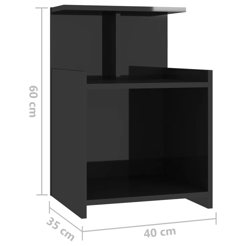 vidaXL Noptiere, 2 buc., negru extralucios, 40x35x60 cm, PAL