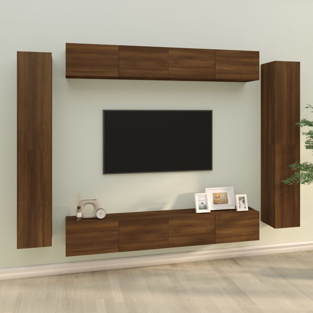 vidaXL Set dulap TV, 8 piese, stejar maro, lemn prelucrat