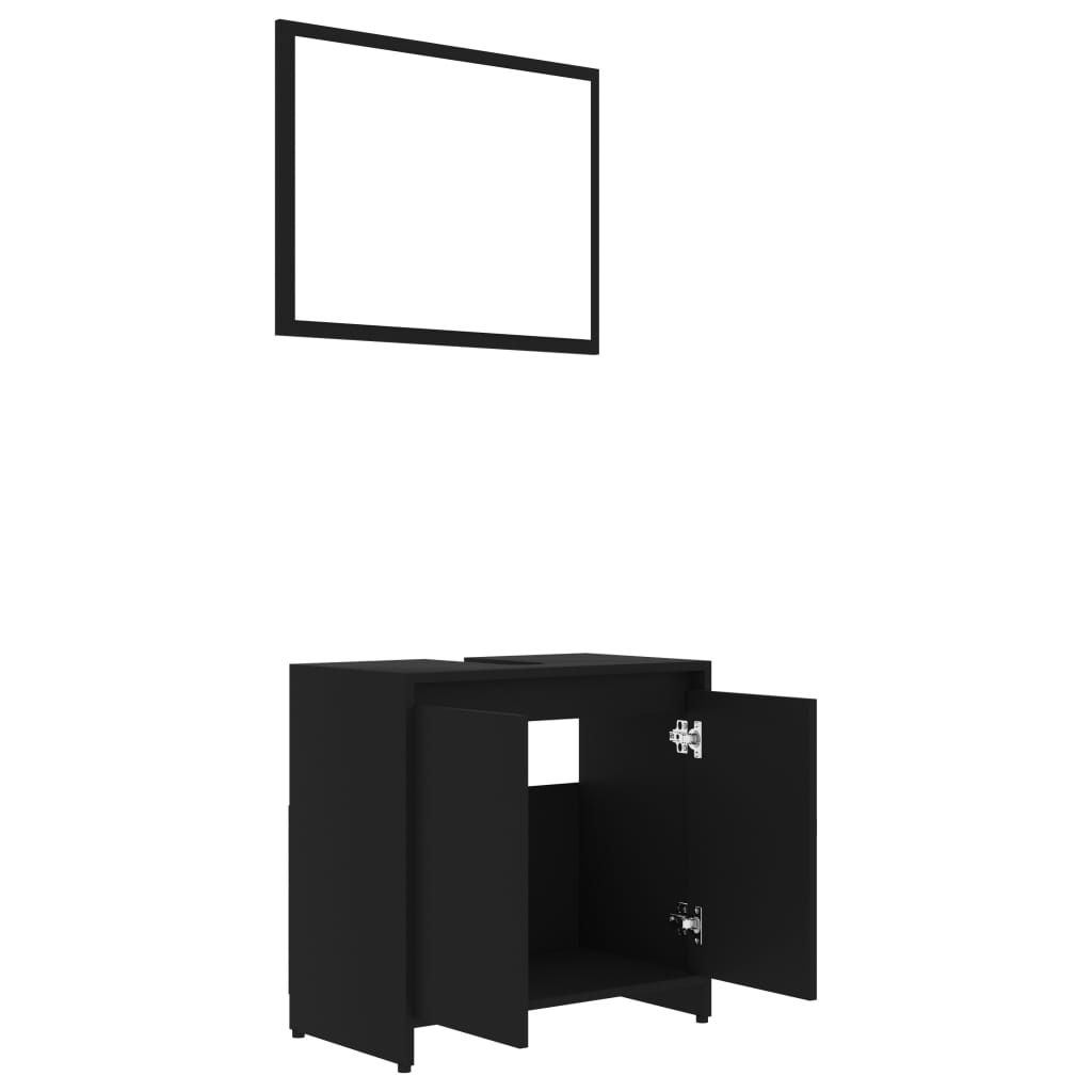 vidaXL Set mobilier de baie, 3 piese, negru, lemn prelucrat