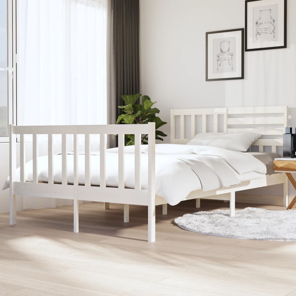 vidaXL Cadru de pat, alb, 140x190 cm, lemn masiv