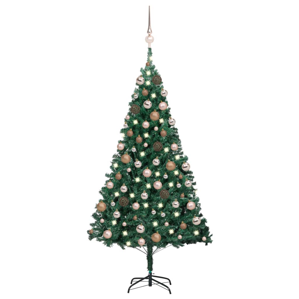 vidaXL Brad Crăciun pre-iluminat cu set globuri, verde, 150 cm, PVC
