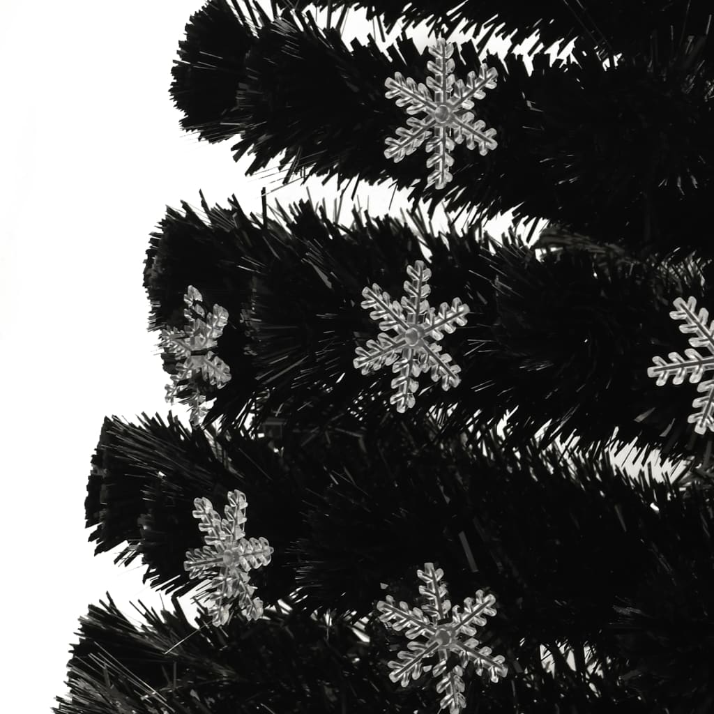 vidaXL Brad Crăciun cu LED fulgi de zăpadă, negru 210 cm fibră optică