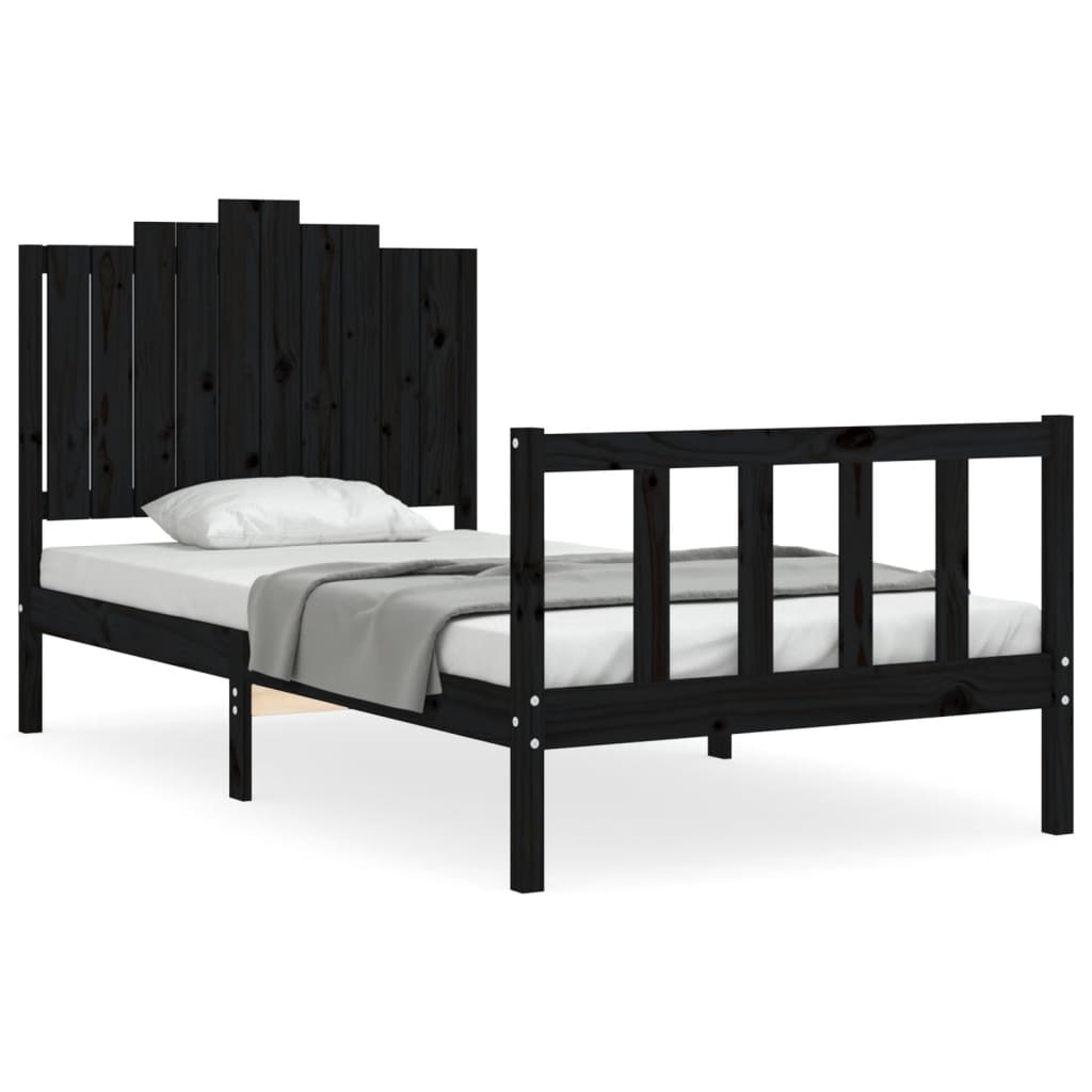 vidaXL Cadru de pat cu tăblie, negru, 100x200 cm, lemn masiv