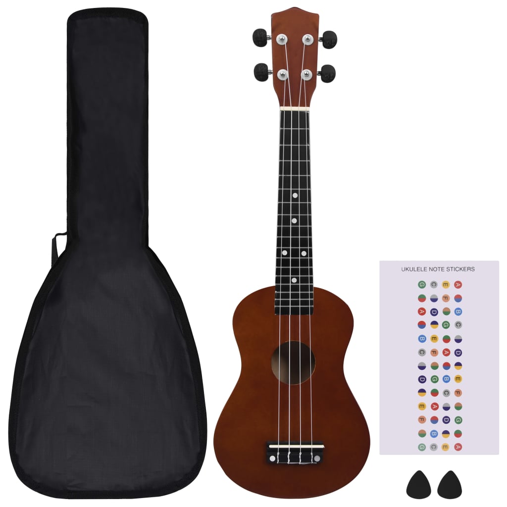 vidaXL Set ukulele Soprano pentru copii, cu husă, natural, 23"