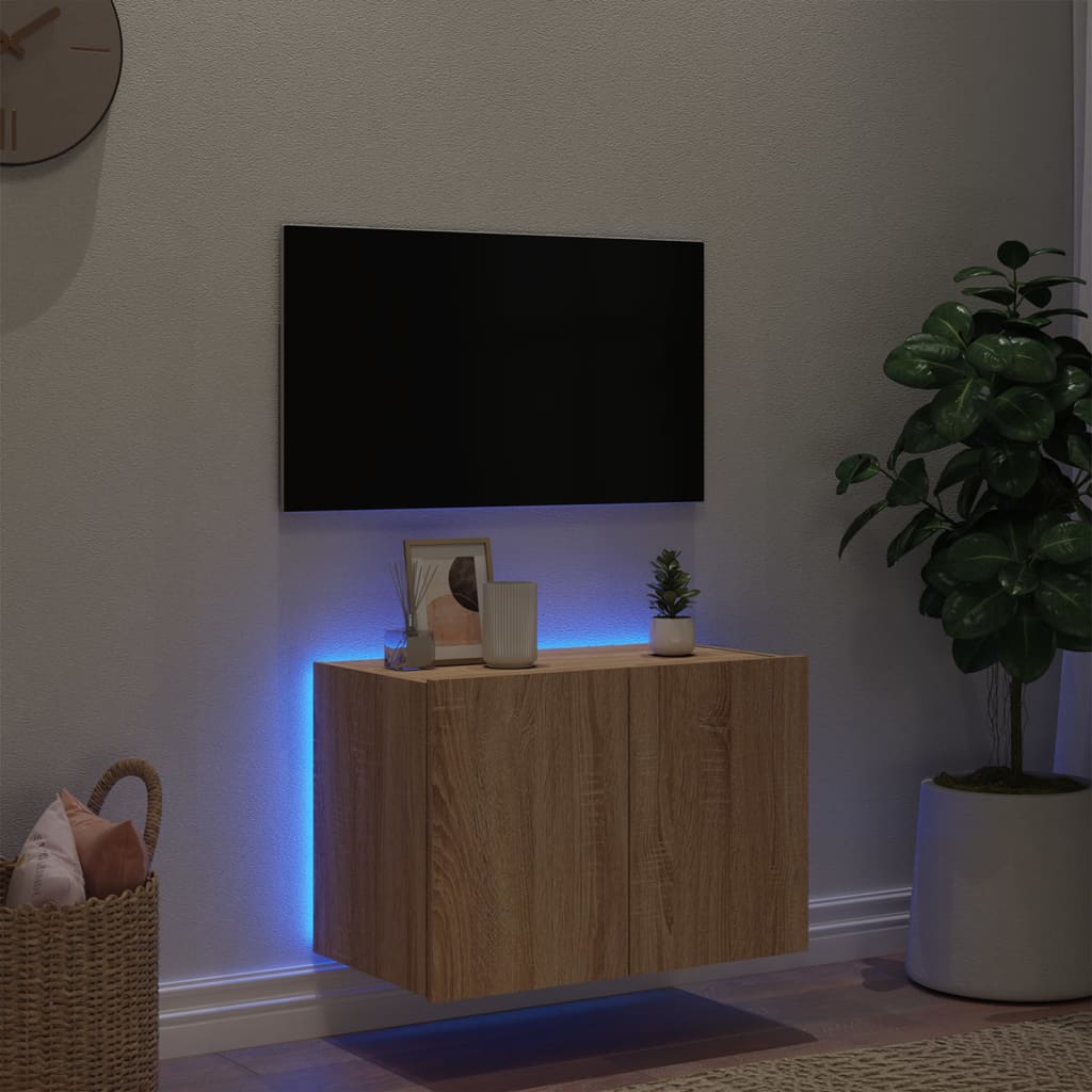 vidaXL Comodă TV de perete cu lumini LED, stejar sonoma, 60x35x41 cm