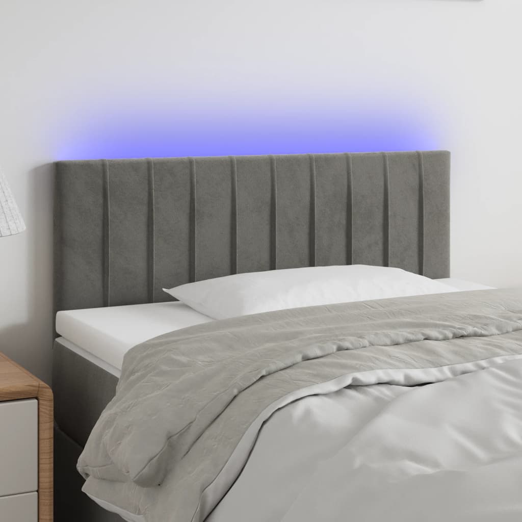 vidaXL Tăblie de pat cu LED, gri deschis, 80x5x78/88 cm, catifea