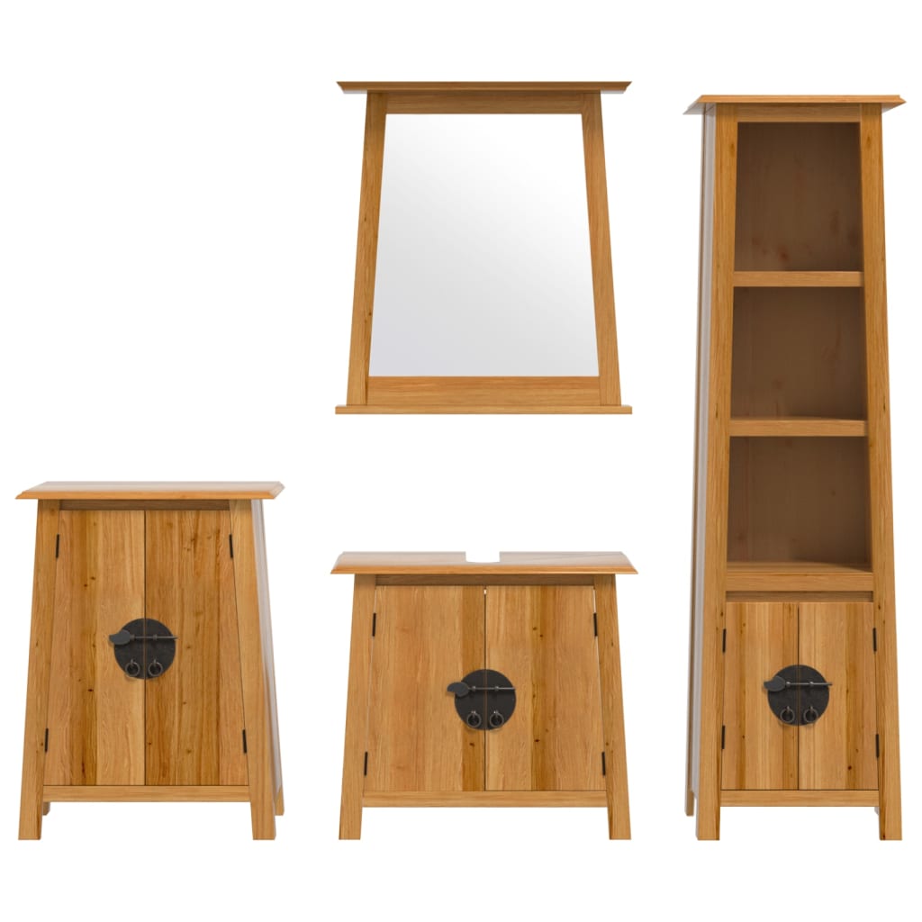 vidaXL Set mobilier de baie, 4 piese, lemn masiv de pin