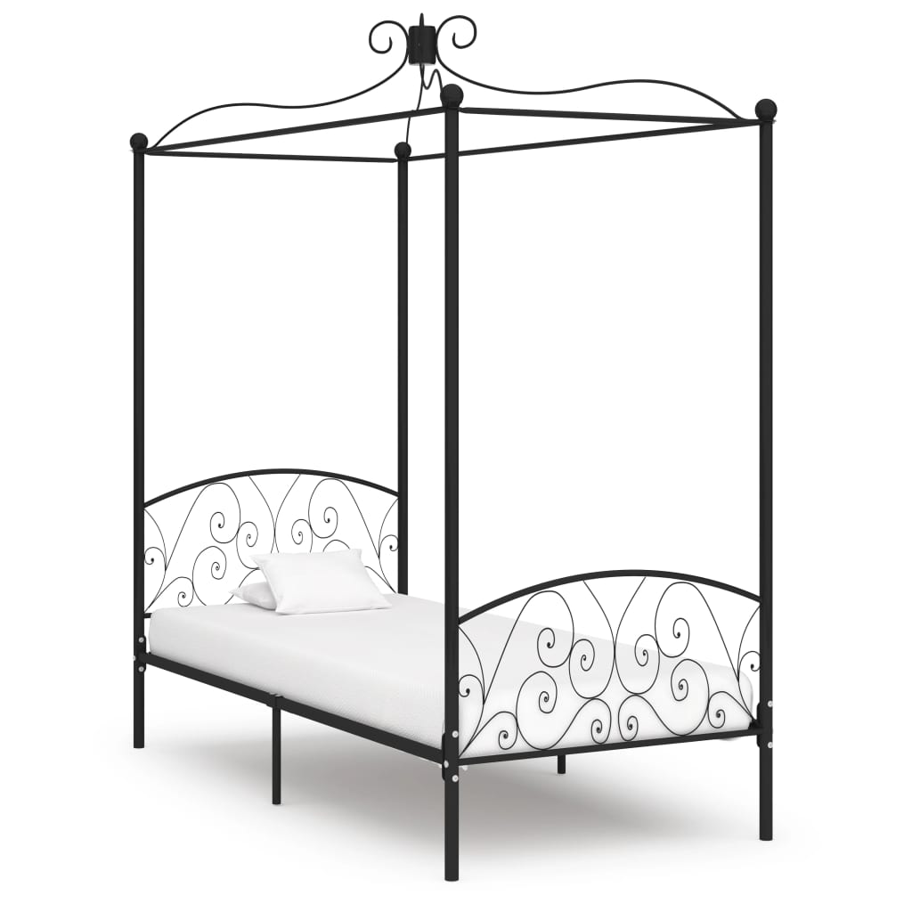 vidaXL Cadru de pat cu baldachin, negru, 90 x 200 cm, metal