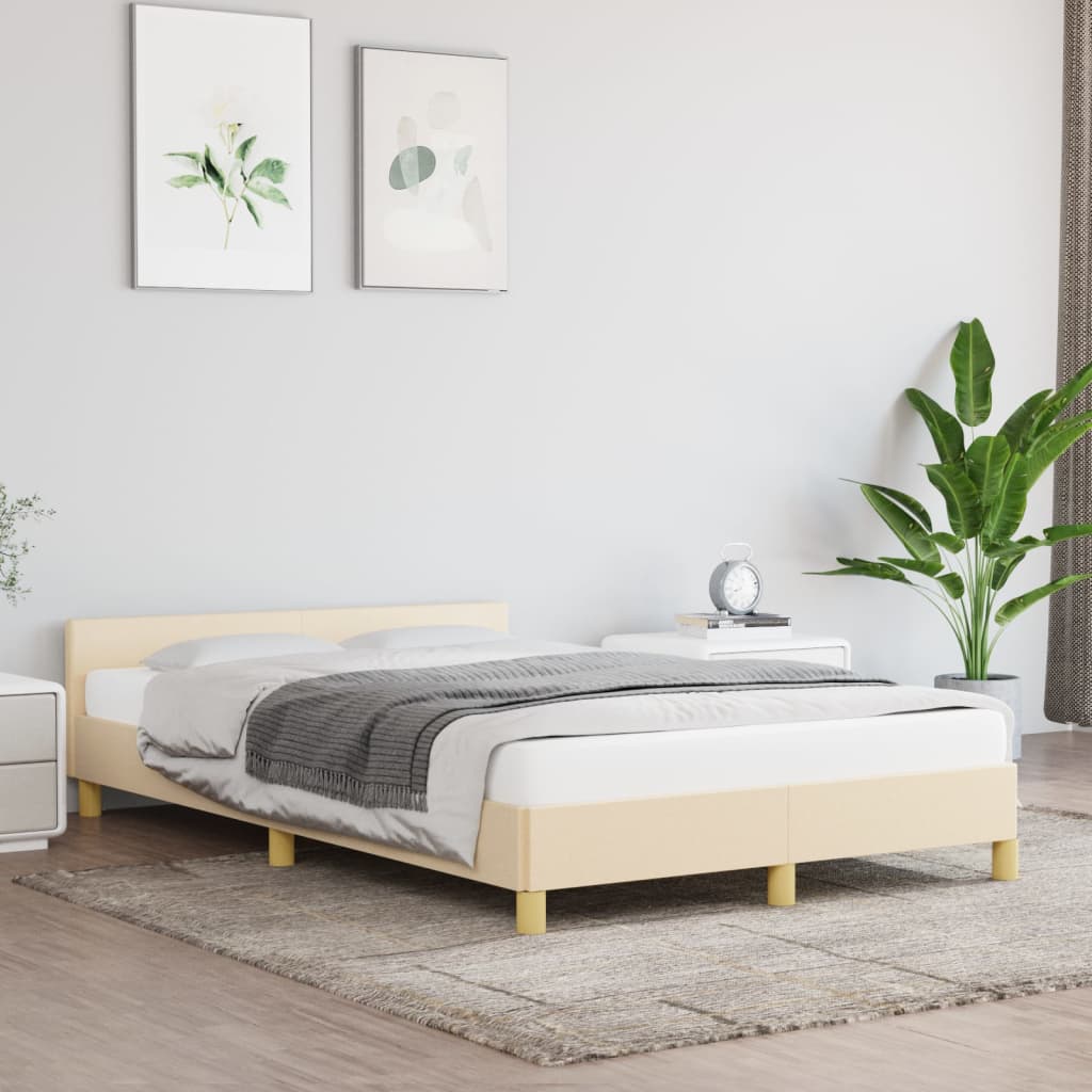 vidaXL Cadru de pat cu tăblie, crem, 120x190 cm, material textil