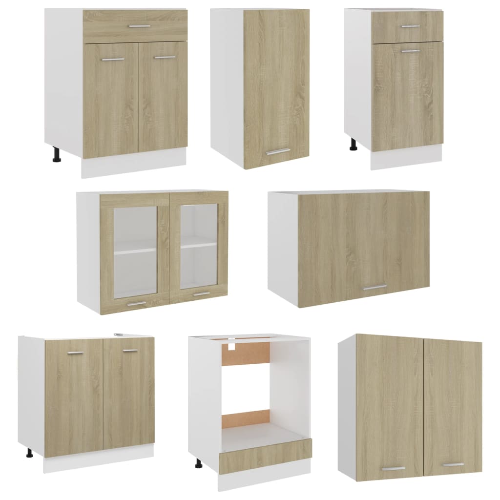 vidaXL Set dulapuri bucătărie, 8 piese, stejar sonoma, lemn prelucrat