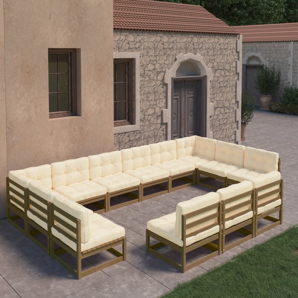 vidaXL Set mobilier grădină cu perne, 13 piese, maro, lemn masiv pin