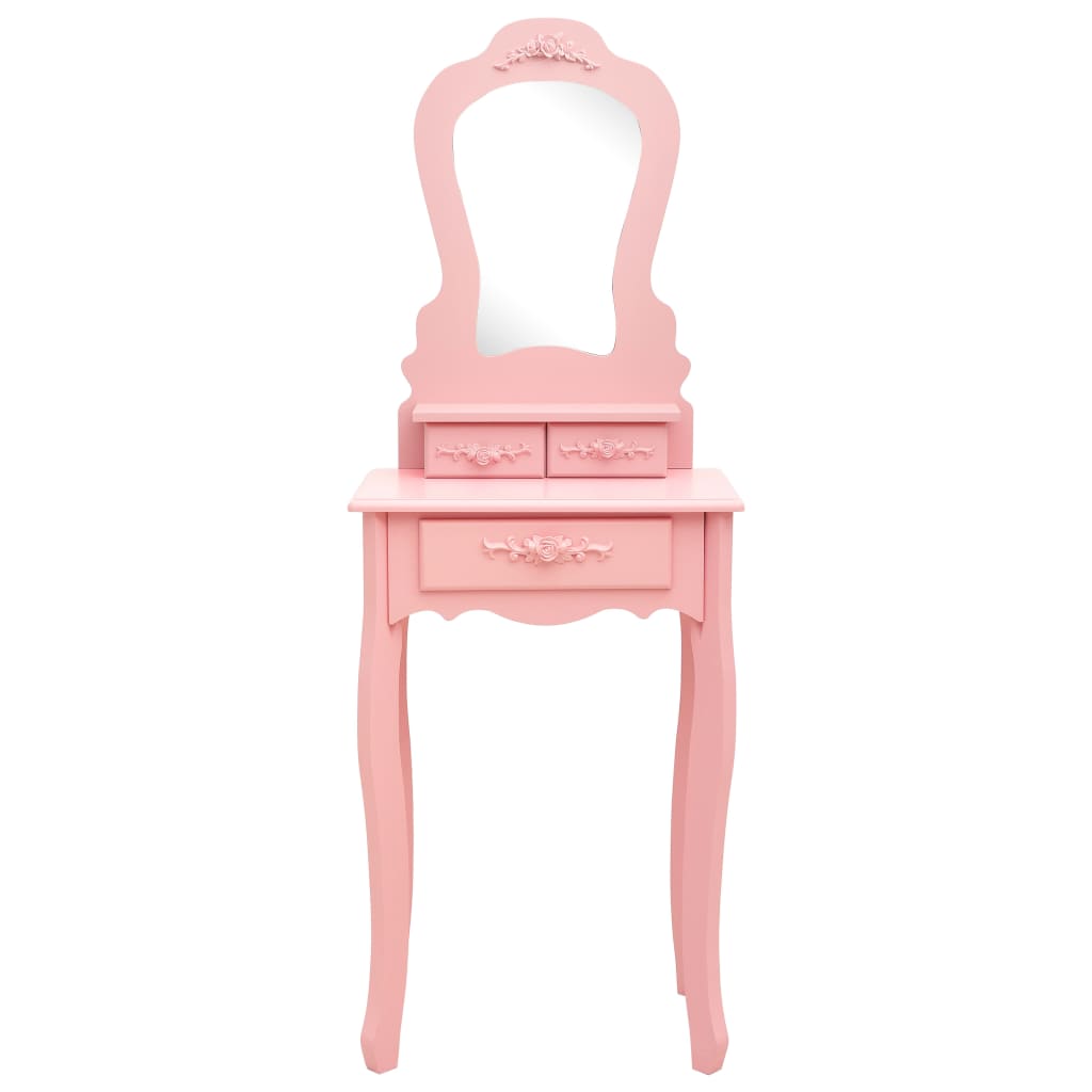 vidaXL Set masă de toaletă cu taburet roz 50x59x136 cm lemn paulownia