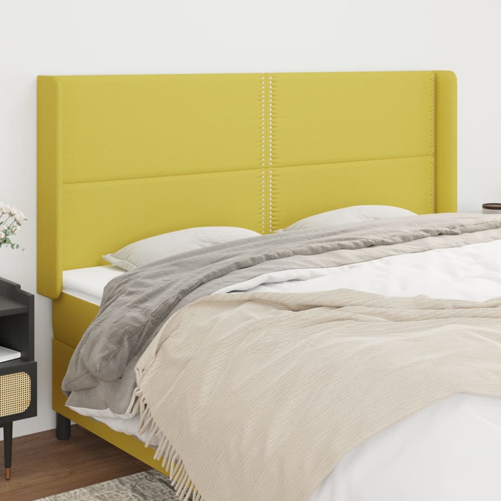 vidaXL Tăblie de pat cu aripioare, verde, 203x16x118/128 cm, textil