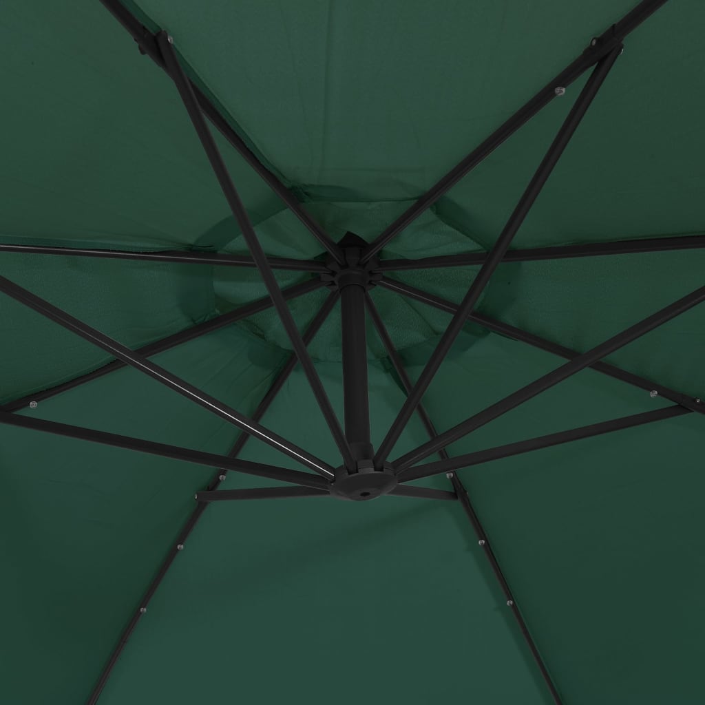 vidaXL Umbrelă de consolă cu LED și stâlp de metal, verde, 350 cm