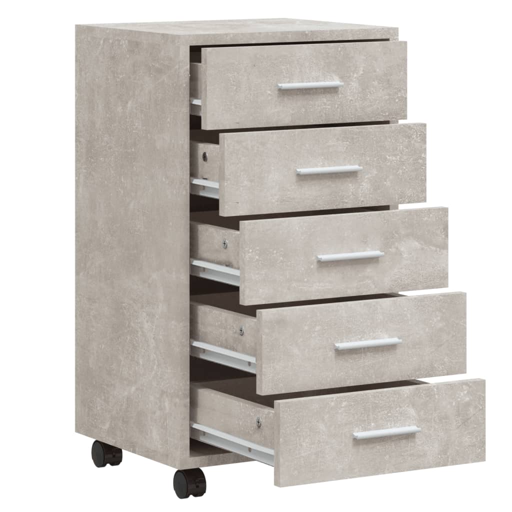 vidaXL Dulap cu sertare și roți, gri beton, lemn prelucrat