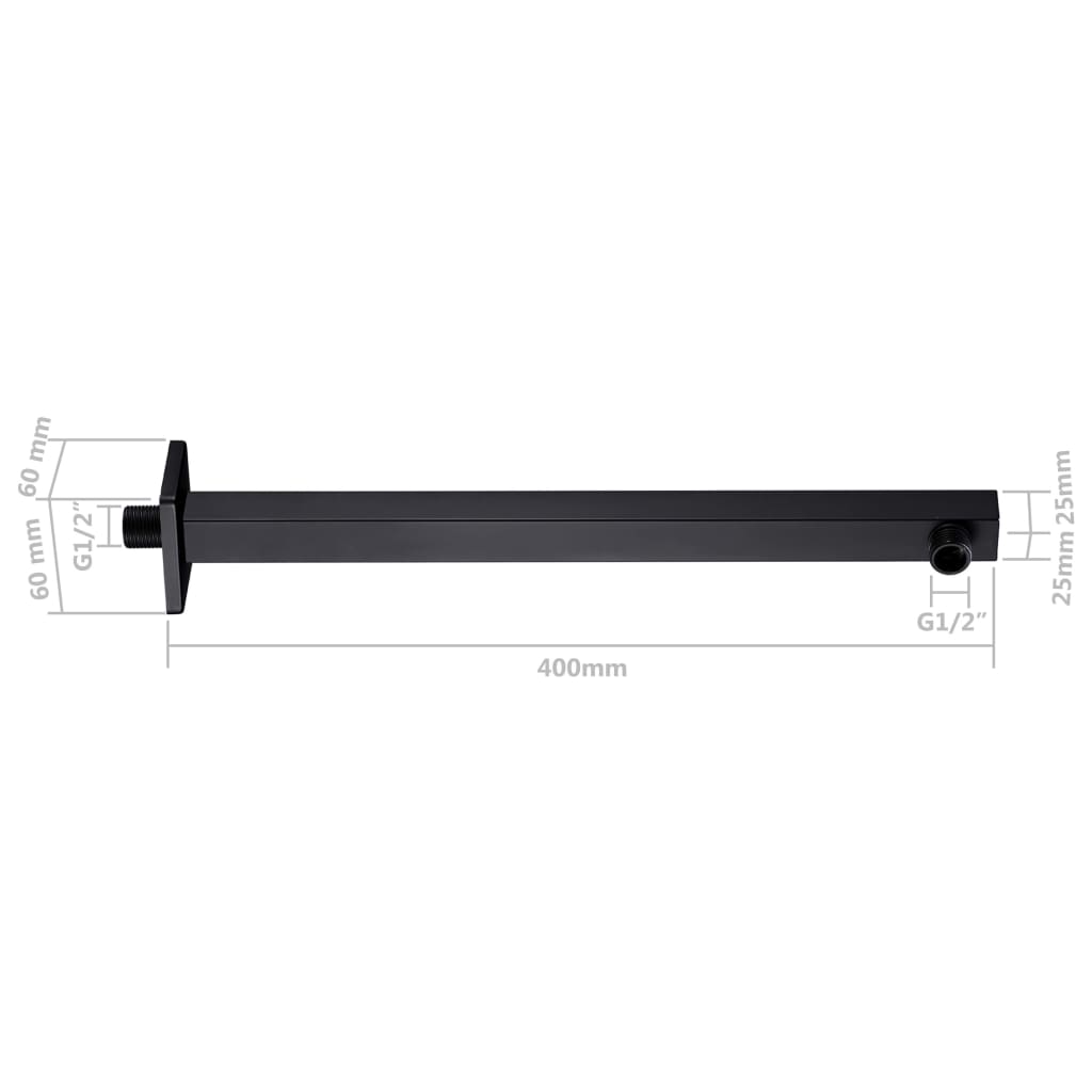 vidaXL Braț suport de duș, pătrat, negru, 40 cm, oțel inoxidabil 201
