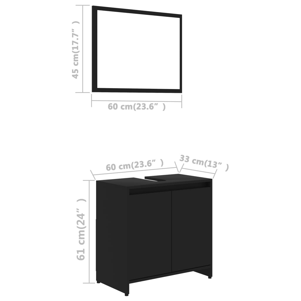 vidaXL Set mobilier de baie, 3 piese, negru, lemn prelucrat