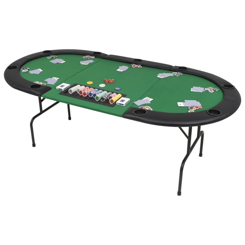 vidaXL Masă de poker pliabilă în 3, pentru 9 jucători, oval, Verde