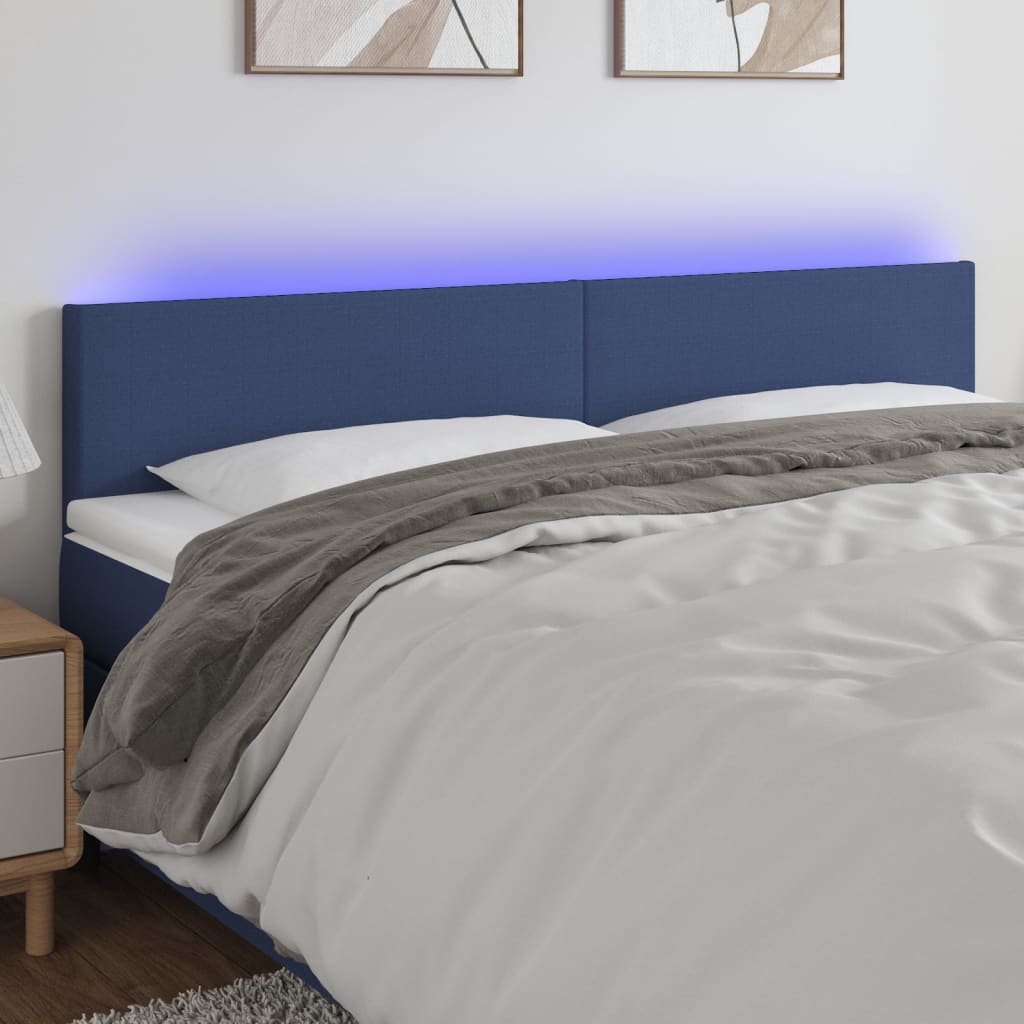 vidaXL Tăblie de pat cu LED, albastru, 200x5x78/88 cm, textil