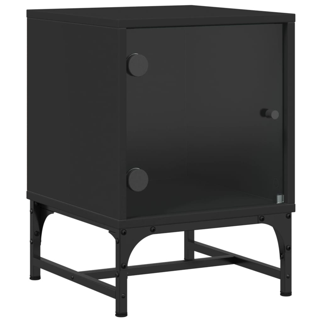 vidaXL Noptieră cu ușă din sticlă, negru, 35x37x50 cm