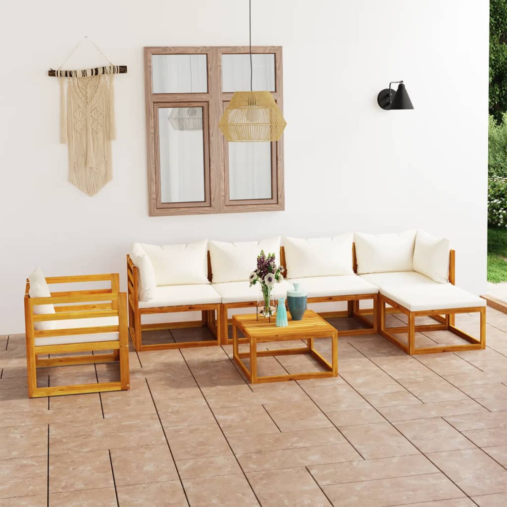vidaXL Set mobilier grădină cu perne, 7 piese, crem, lemn masiv acacia